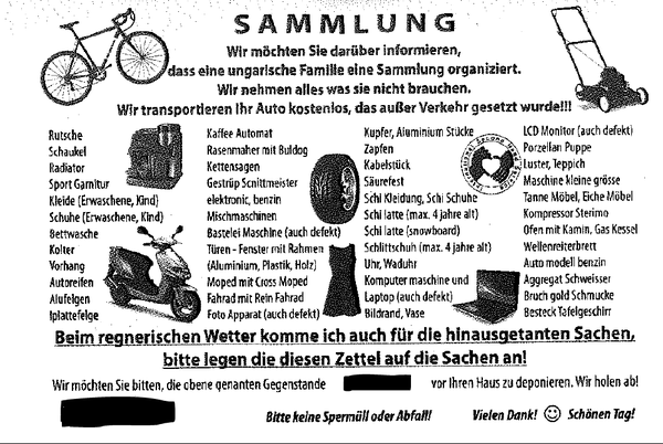 Infozettel Sammlung ungarischer Familie