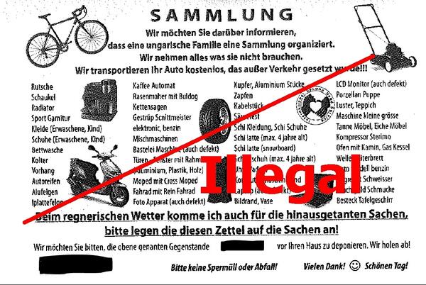 Muster-Handzettel eines Sammelaufrufs